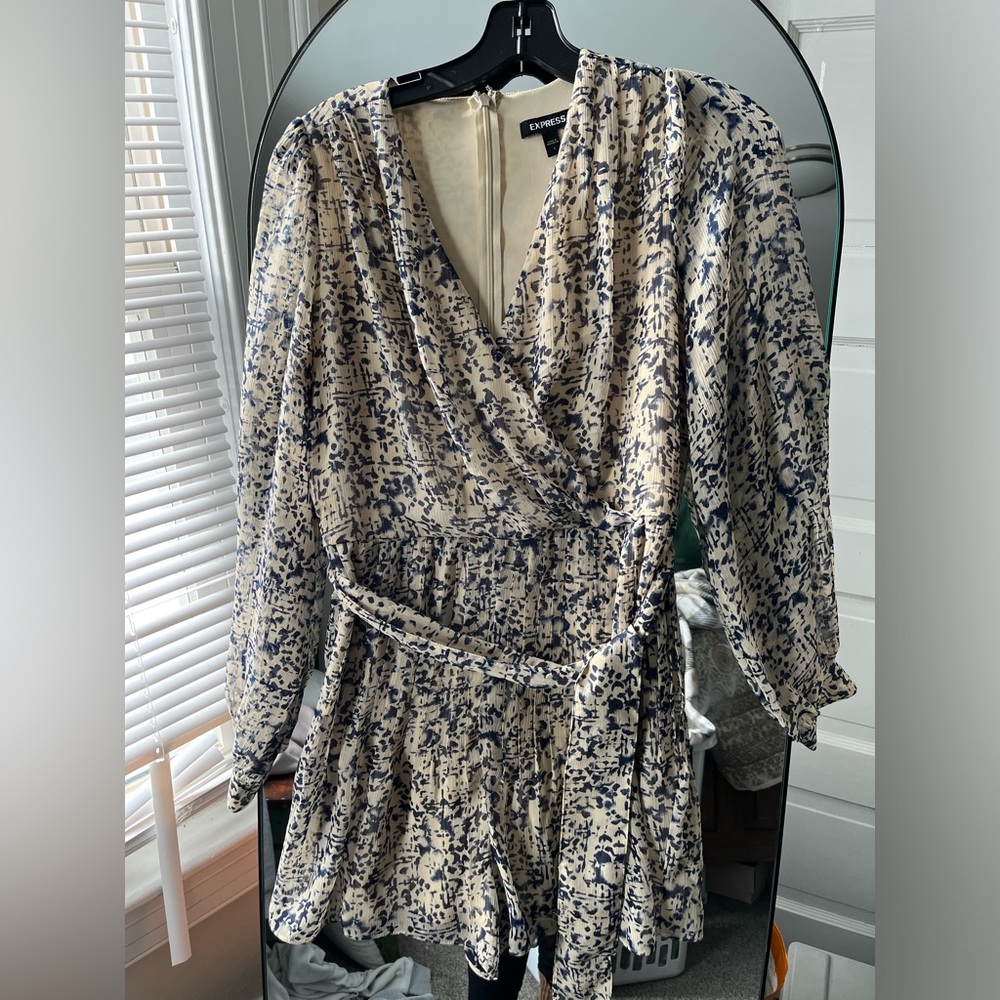 Express Patterned Long Sleeve Dressy Romper